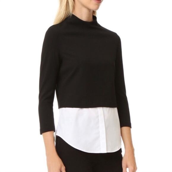 Theory Gracila Black Twill mock neck White Layered Top M - Picture 2 of 9